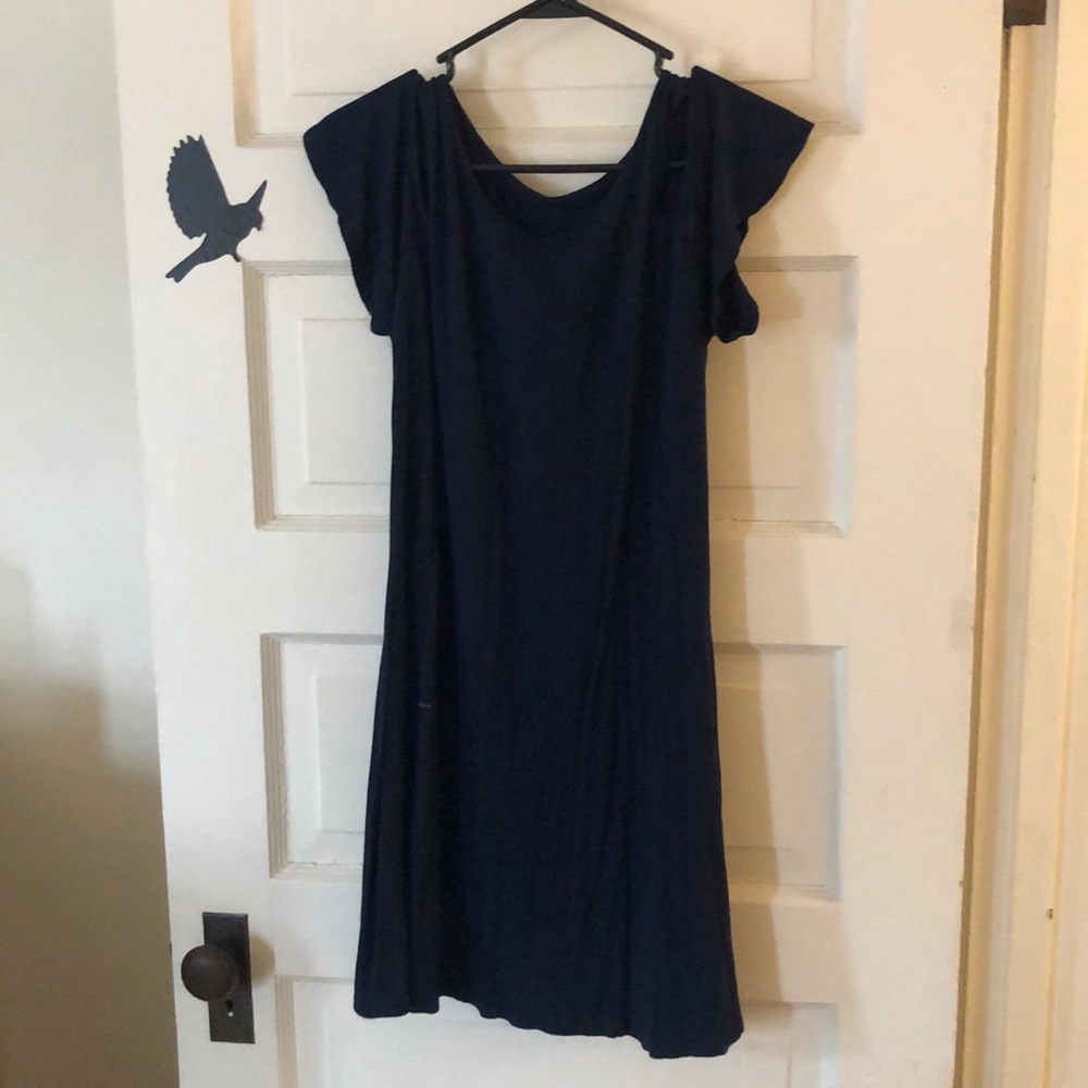 Navy cold shoulder dress